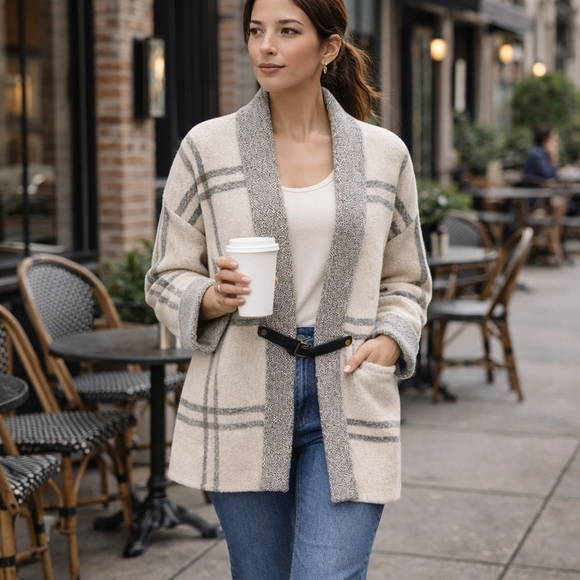 Simply Noelle Oversized Plaid Open Front Cardigan L XL - Picture 8 of 8